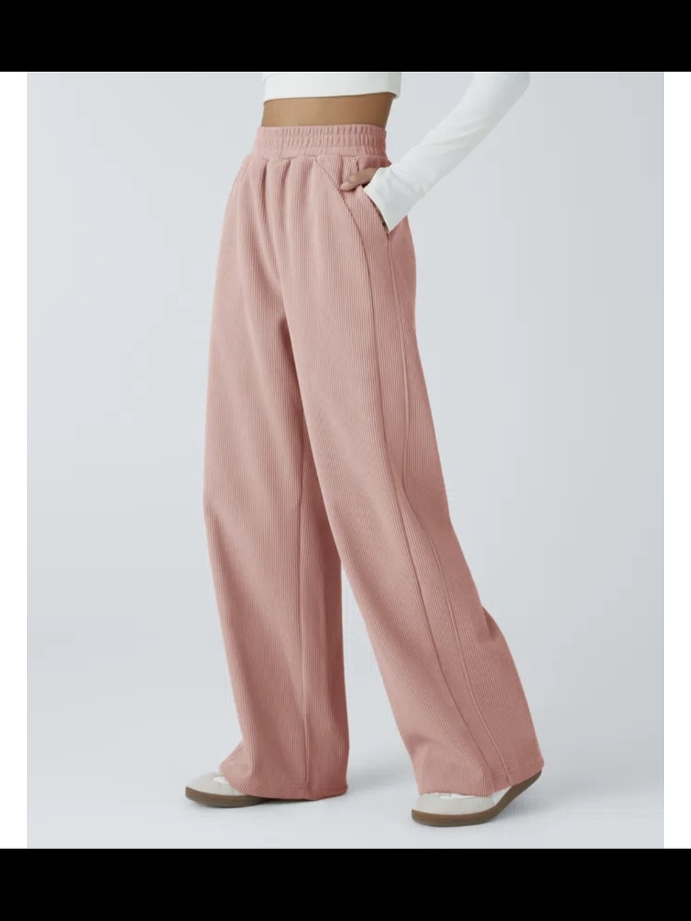 HALARA Ribbed Wide-Leg Corduroy Pants in Rosetta